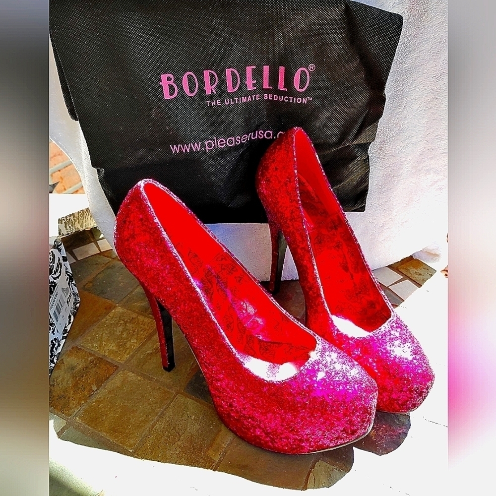 NEW BORDELLO HOT PINK GLITTER HIDDEN PLATFORM HEELS SHOES SIZE 10